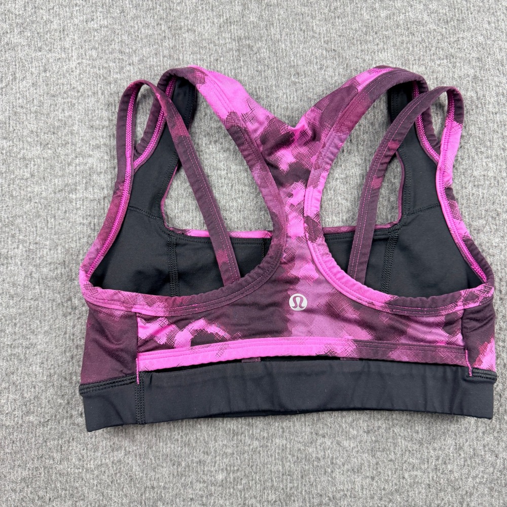 Lululemon Energy Bra Size 4 Pink Purple Pixel Camo Multi Strap Sports Bra